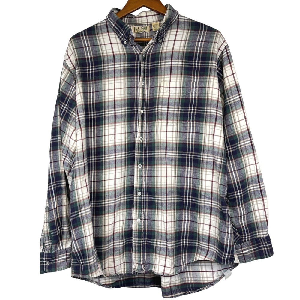 LL Bean Scotch Plaid Flannel Shirt Mens Tall XL Button Down Cotton Made in USA